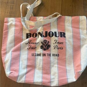 Sézane Pink and White Striped Tote Bonjour